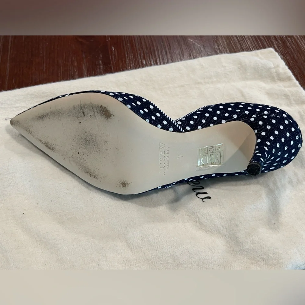 J.Crew | Colette D'Orsay Navy & White Polka Dot Heels | 7